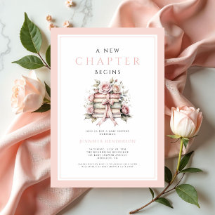A New Chapter Begins Pink Bow Books Baby Shower Invitation