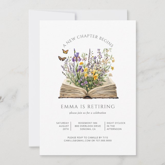 A New Chapter Begins Retirement Party Invitation (Front)