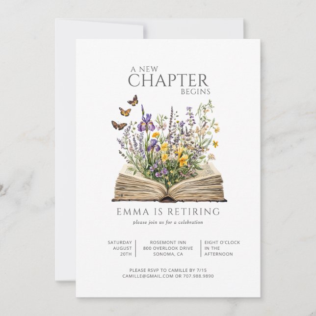 A New Chapter Begins Retirement Party Invitation (Front)