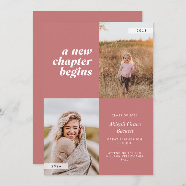 A New Chapter Begins Rose Graduation Invitation (Front/Back)