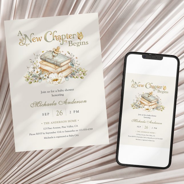 A New Chapter Begins Rustic Book Theme Baby Shower Invitation (Creator Uploaded)