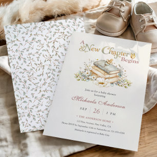 A New Chapter Begins Rustic Book Theme Baby Shower Invitation