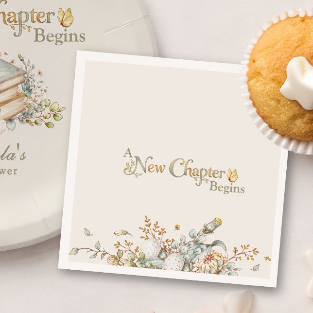 A New Chapter Begins Rustic Botanicals Baby Shower Napkin (Creator Uploaded)