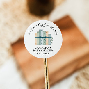 A New Chapter Begins Storybook Baby Shower Classic Round Sticker