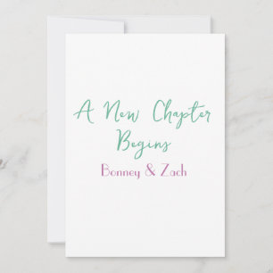 a new chapter begins wedding couple name green mar invitation