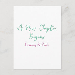 a new chapter begins wedding couple name green mar postcard