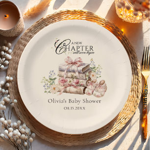 A New Chapter Begins Wildflower Book Baby Shower  Paper Plate