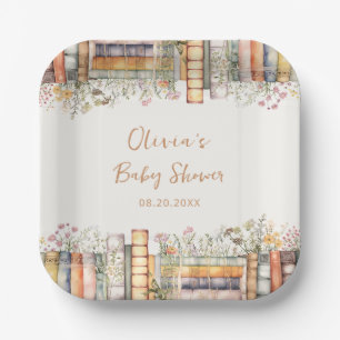 A New Chapter Begins Wildflower Book Baby Shower Paper Plate