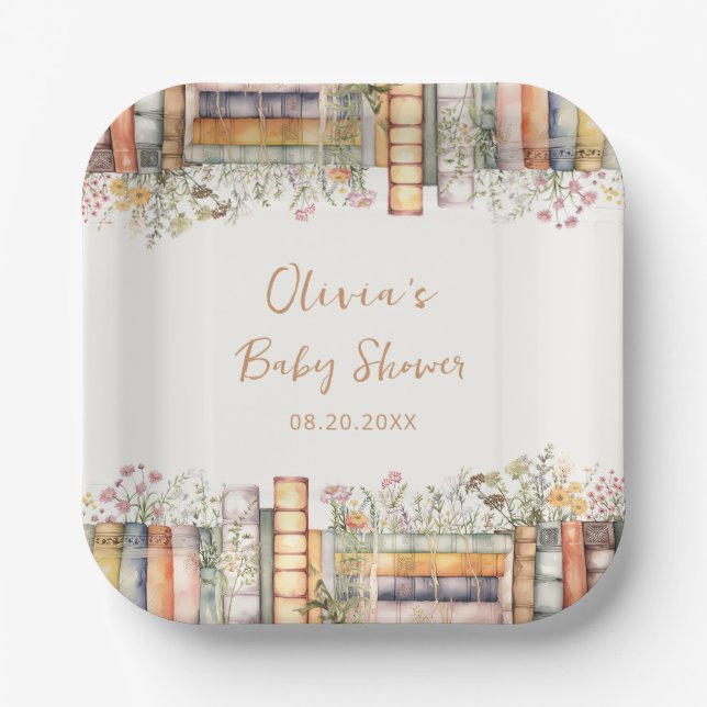 A New Chapter Begins Wildflower Book Baby Shower  Paper Plate (Front)
