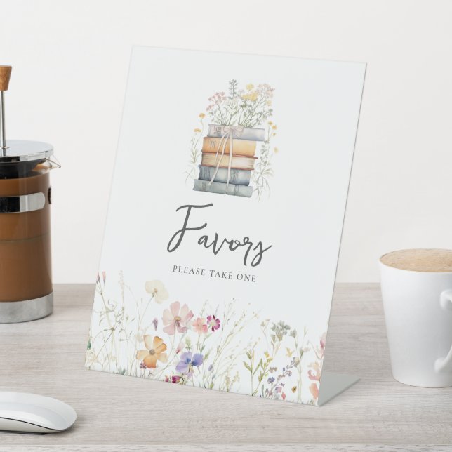 A New Chapter Begins Wildflower Book Favours  Pedestal Sign (In SItu)