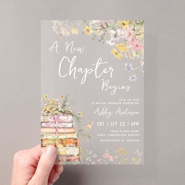 A New Chapter Begins Wildflower Bridal Shower Acrylic Invitations (Insitu (Handheld))