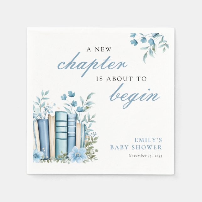 A New Chapter Blue Baby Shower Napkin (Front)