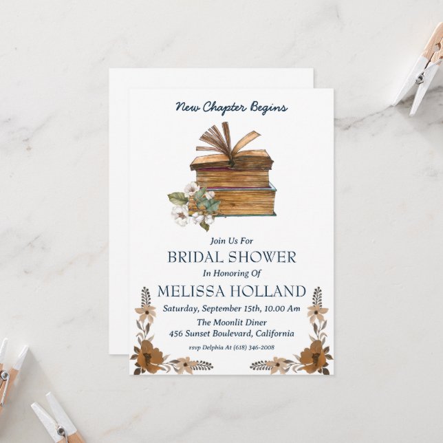 a new chapter book bridal shower invitations (Front/Back In Situ)