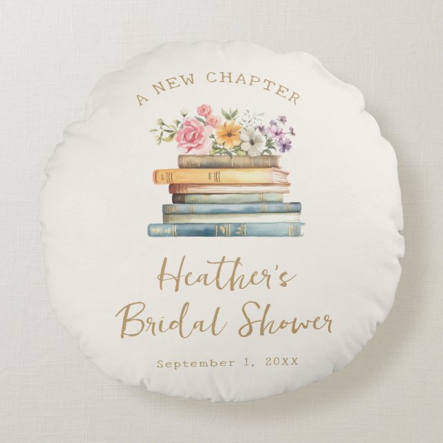 A New Chapter Books Bridal Shower Round Pillow (Front)
