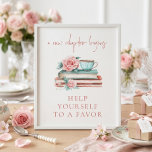 A New Chapter Books Favours Sign Bridal Shower<br><div class="desc">A New Chapter Books Favours Sign Bridal Shower. Available digitally and printed. The words A New Chapter Begins are in a modern set script. The rest of the text you can easily personalise. Celebrate the bride-to-be with this charming book inspired bridal shower design. Featuring a soft and romantic watercolor illustration...</div>