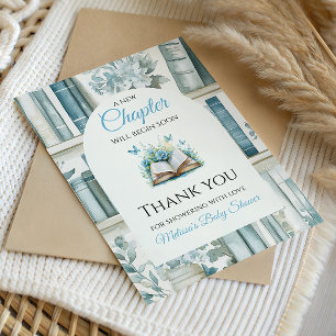 A New Chapter Boy Blue Library Book Baby Shower Thank You Card