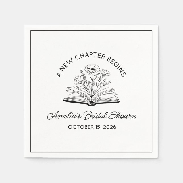 "A New Chapter" Bridal Shower Book Lover Elegant Napkin (Front)