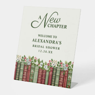 A New Chapter Christmas Book Themed Bridal Shower Pedestal Sign