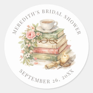 A New Chapter Floral Book Bridal Shower Classic Round Sticker