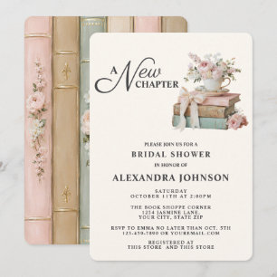A New Chapter Floral Book Themed Bridal Shower Invitation