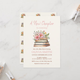 A New Chapter is Coming, Books With Flowers Invitation