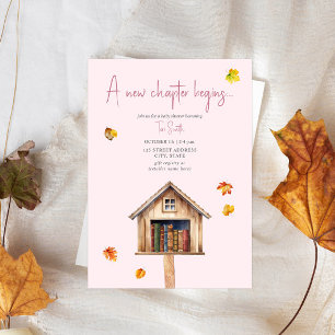 A New Chapter Library Fall Books Pink Baby Shower  Invitation
