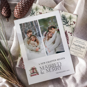 A New Chapter Married & Merry Newlywed 2 Photo Holiday Card