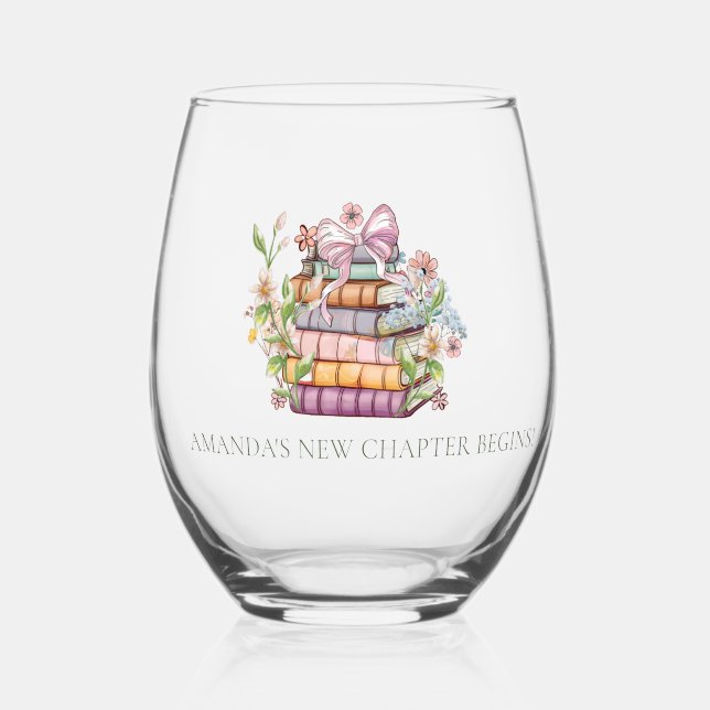 A New Chapter Story Book Bridal Shower Stemless Wine Glass (Front)