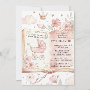 A new Chapter Story book Girl Baby Shower Invitation