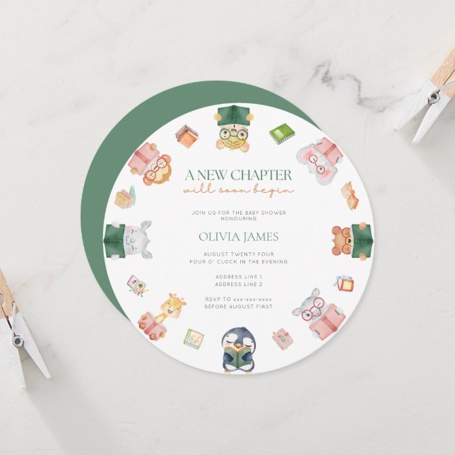 A new chapter will soon begin baby shower invitation (Front/Back In Situ)