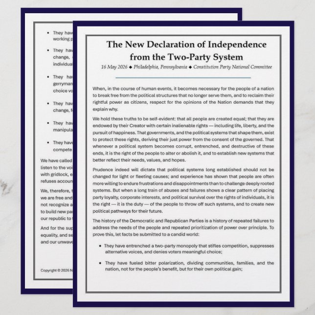 A New Declaration of Independence  (Front/Back)