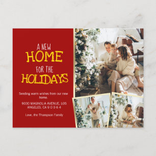 A New Home For Holidays Red Photo Moving Announcement Postcard