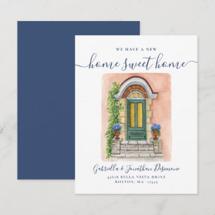 A New Home Sweet Home Watercolor Door Blue Moving Announcement