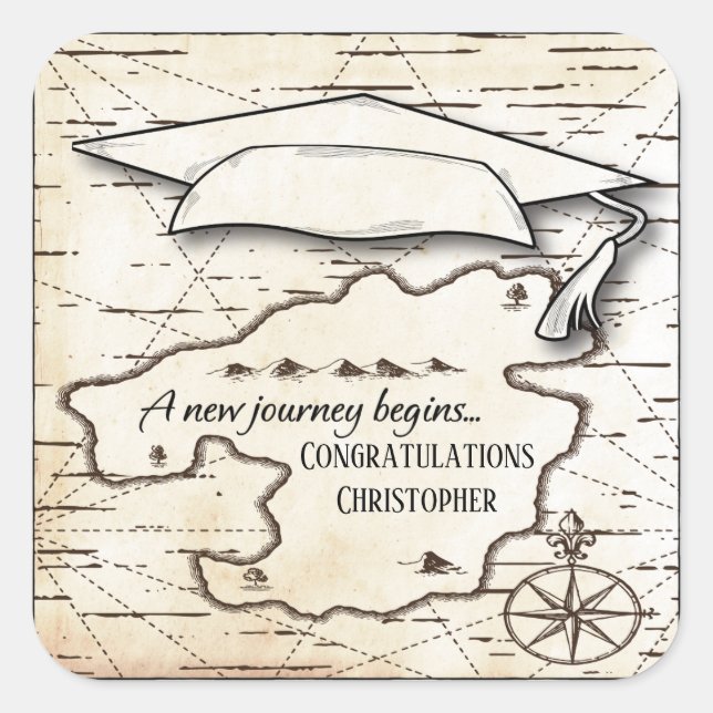 A New Journey Map Graduation Congratulations Square Sticker (Front)