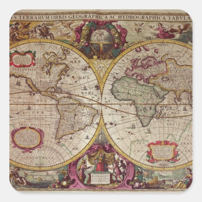 A New Land and Water Map of the Entire Earth Square Sticker (Front)