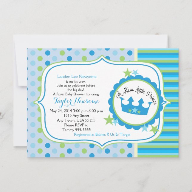 A new little prince baby boy shower invitation (Front)