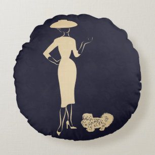 A New Look Vintage 1950s Fashion Round Pillow
