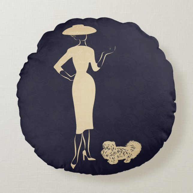 A New Look Vintage 1950s Fashion Round Pillow (Front)