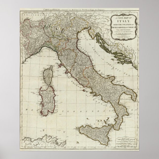 A new map of Italy with the islands of Sicily Poster (Front)