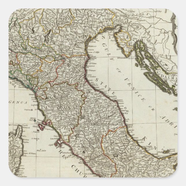 A new map of Italy with the islands of Sicily Square Sticker (Front)