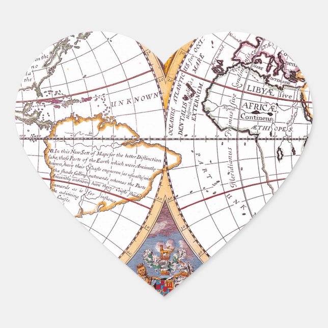 A New Map Of The Terraqueous Globe Heart Sticker (Front)