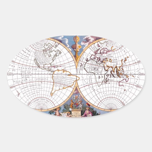 A New Map Of The Terraqueous Globe Oval Sticker (Front)