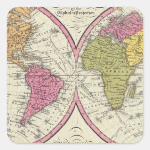 A New Map Of The World on the Globular Projection Square Sticker