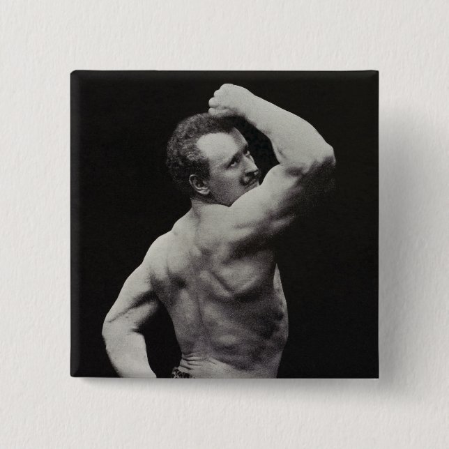 A New Pose by StrongMen Eugen Sandow Bodybuilding 2 Inch Square Button (Front)