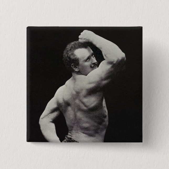 A New Pose by StrongMen Eugen Sandow Bodybuilding 2 Inch Square Button (Front)