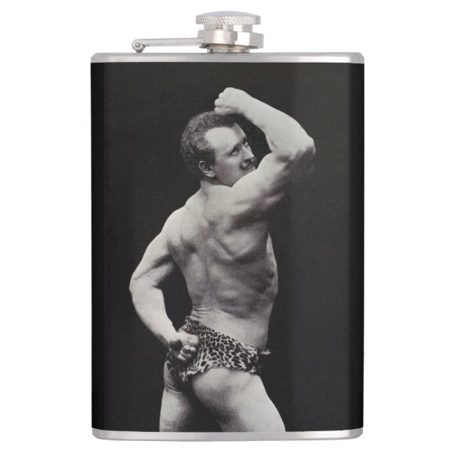 A New Pose by StrongMen Eugen Sandow Bodybuilding Hip Flask (Front)
