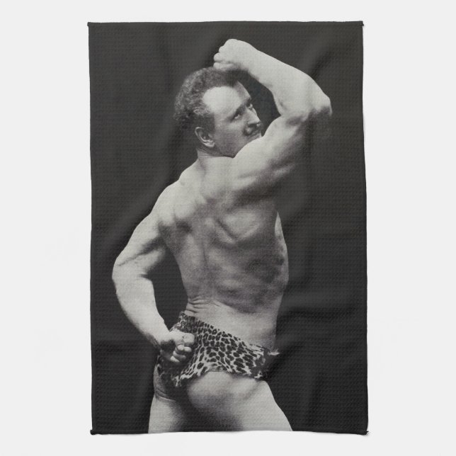 A New Pose by StrongMen Eugen Sandow Bodybuilding Kitchen Towel (Vertical)