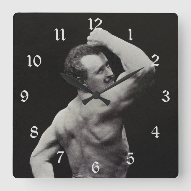 A New Pose by StrongMen Eugen Sandow Bodybuilding Square Wall Clock (Front)