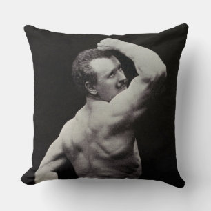 A New Pose by StrongMen Eugen Sandow Bodybuilding Throw Pillow