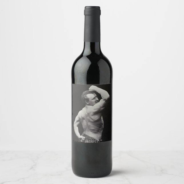 A New Pose by StrongMen Eugen Sandow Bodybuilding Wine Label (Front)